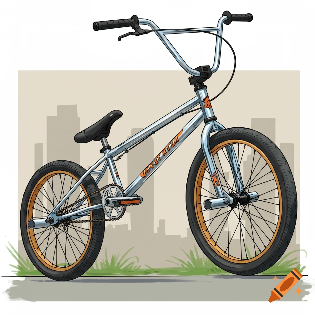 Cartoon illustration of a silver BMX bike