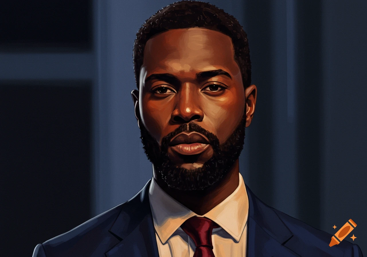 Portrait of a Black man in a suit and tie looking at the camera.