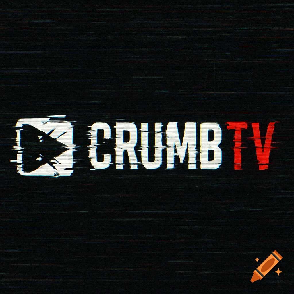 White and red 'CRUMB TV' logo with glitch effect and play button icon on black background.