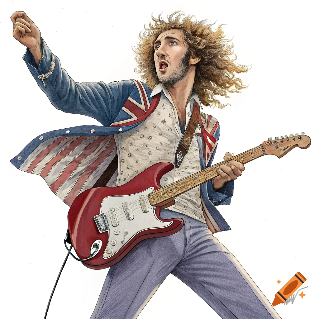 Illustration of Pete Townshend playing guitar