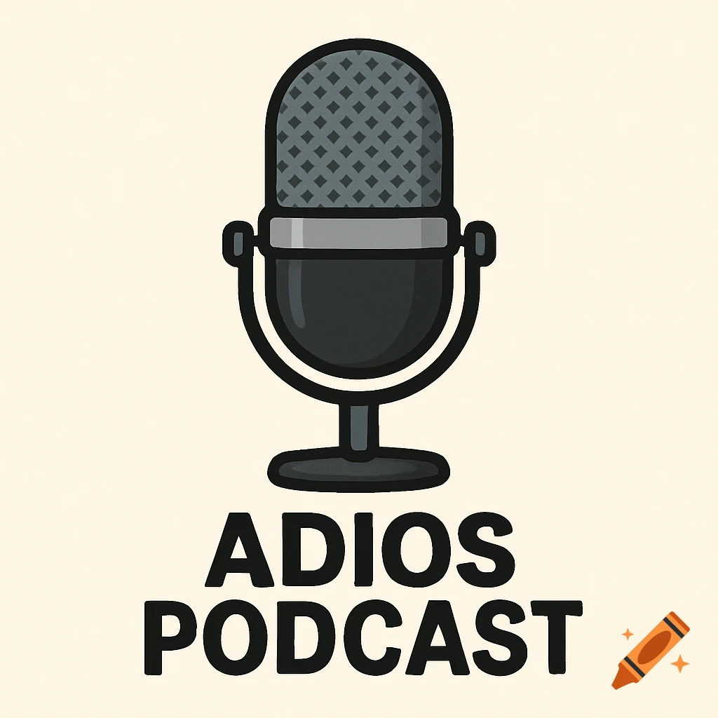 Clipart illustration of a vintage microphone with the text 'ADIOS PODCAST' underneath.