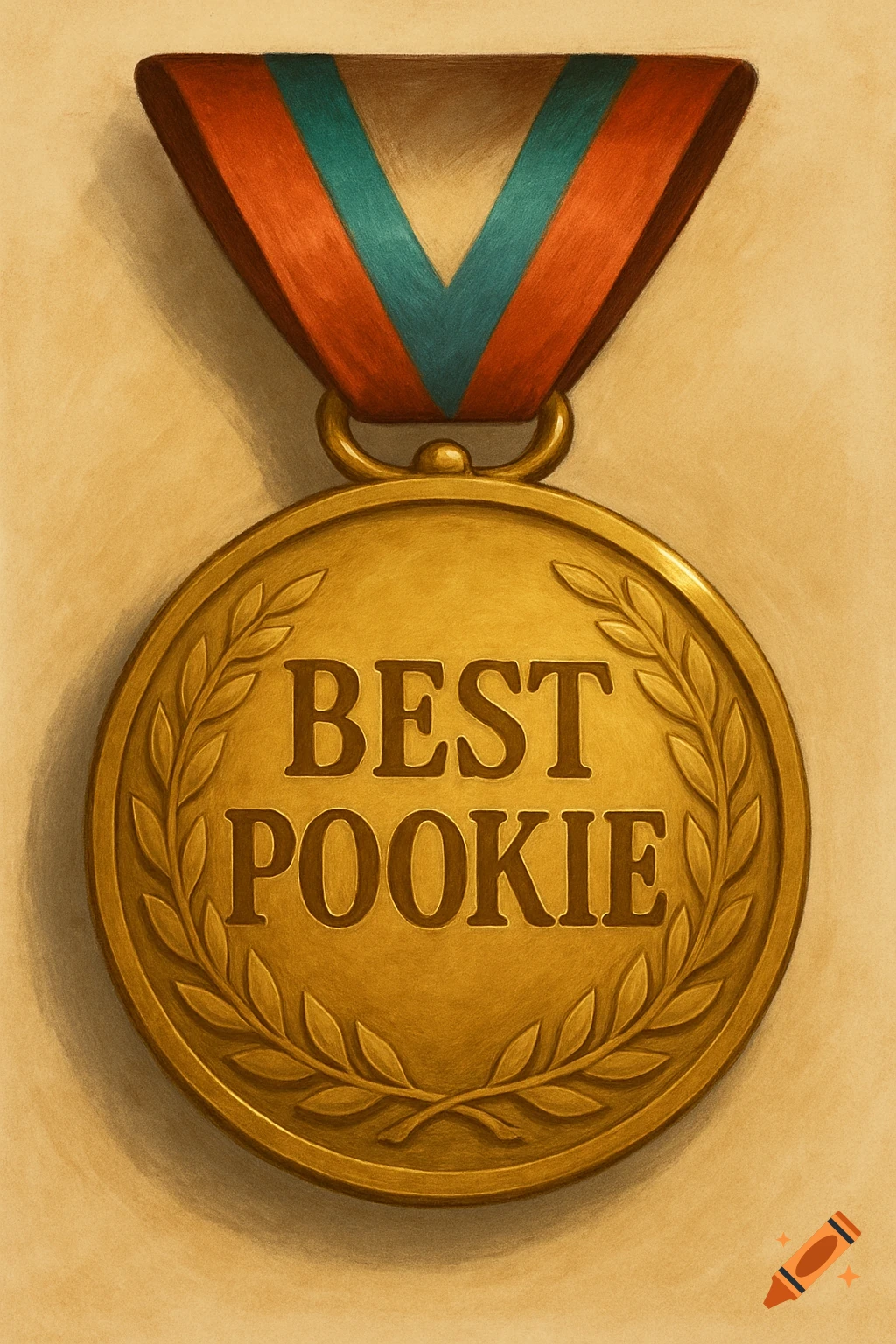 A gold medal with a red, blue, and red ribbon, reading 'BEST POOKIE'.
