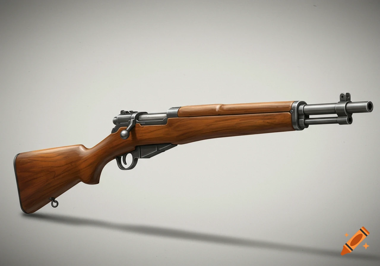 A 90 degree side profile view of an M1 Garand rifle.
