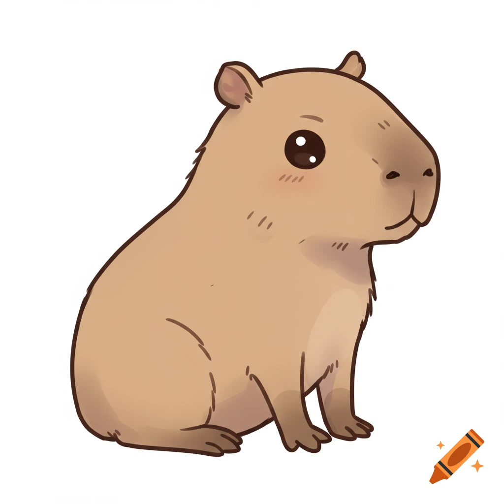 A cute, simple illustration of a sitting capybara in a kawaii style.