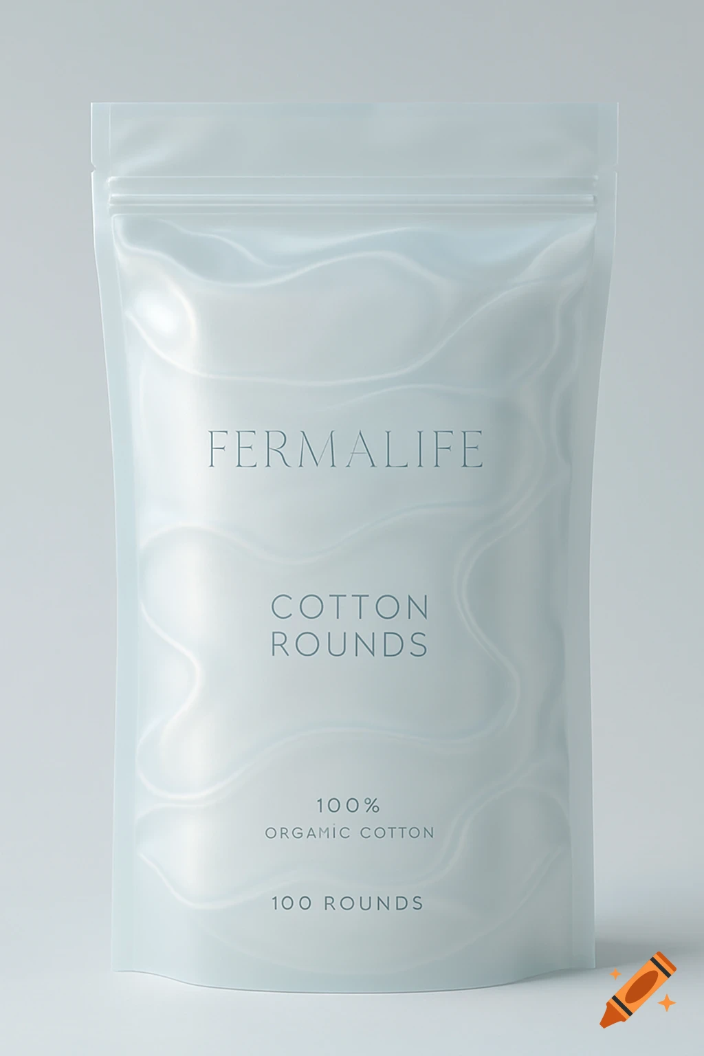 Sleek, semi-transparent packaging for cotton rounds with 'Fermalife' and product details.