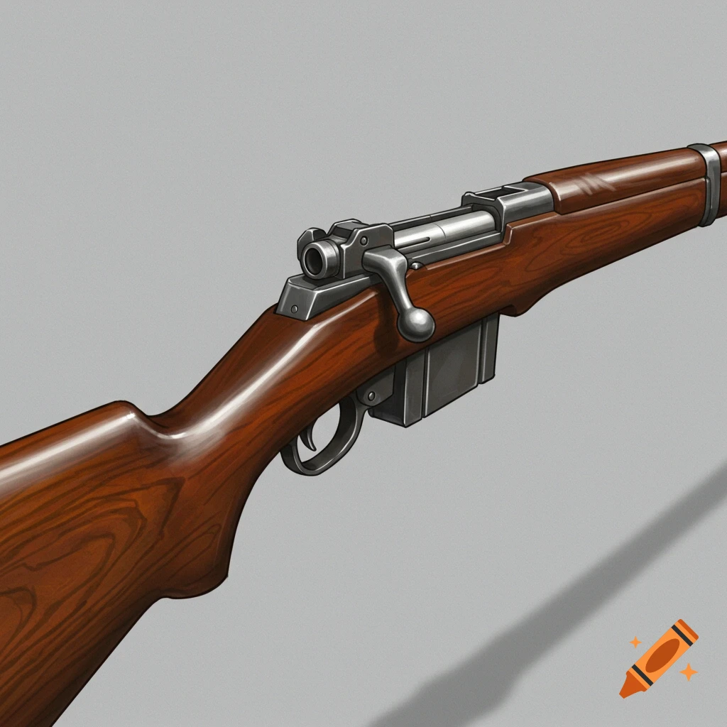 Close-up illustration of a rifle with a wooden stock and metal parts.
