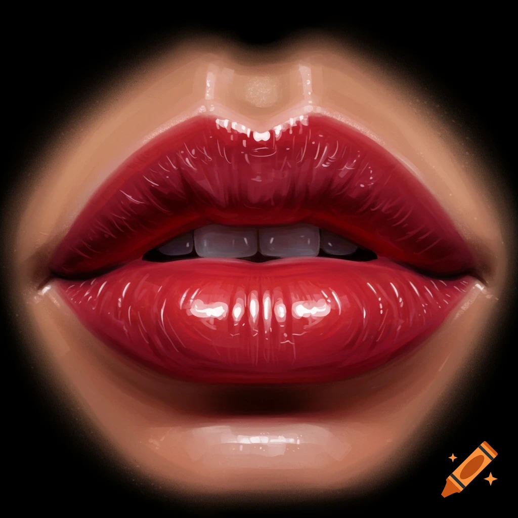 Close-up digital painting of glossy red lips and teeth.