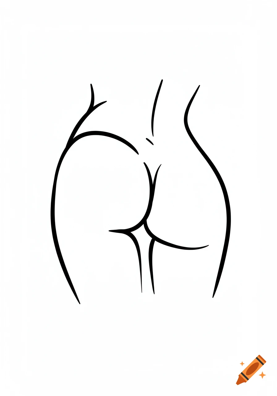 Minimalist line drawing of a person's lower back and butt.