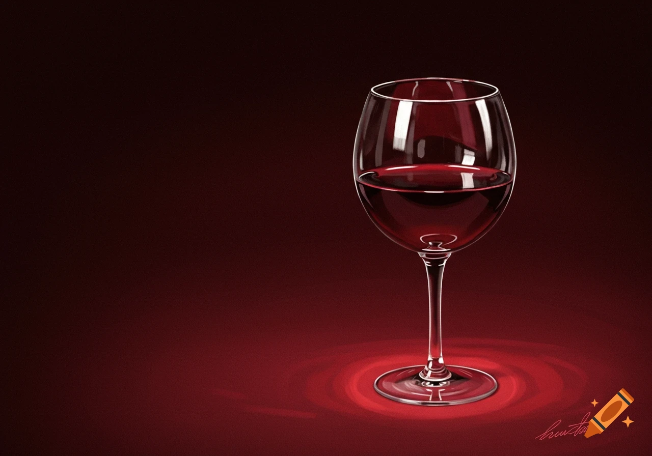 A glass of red wine on a red background