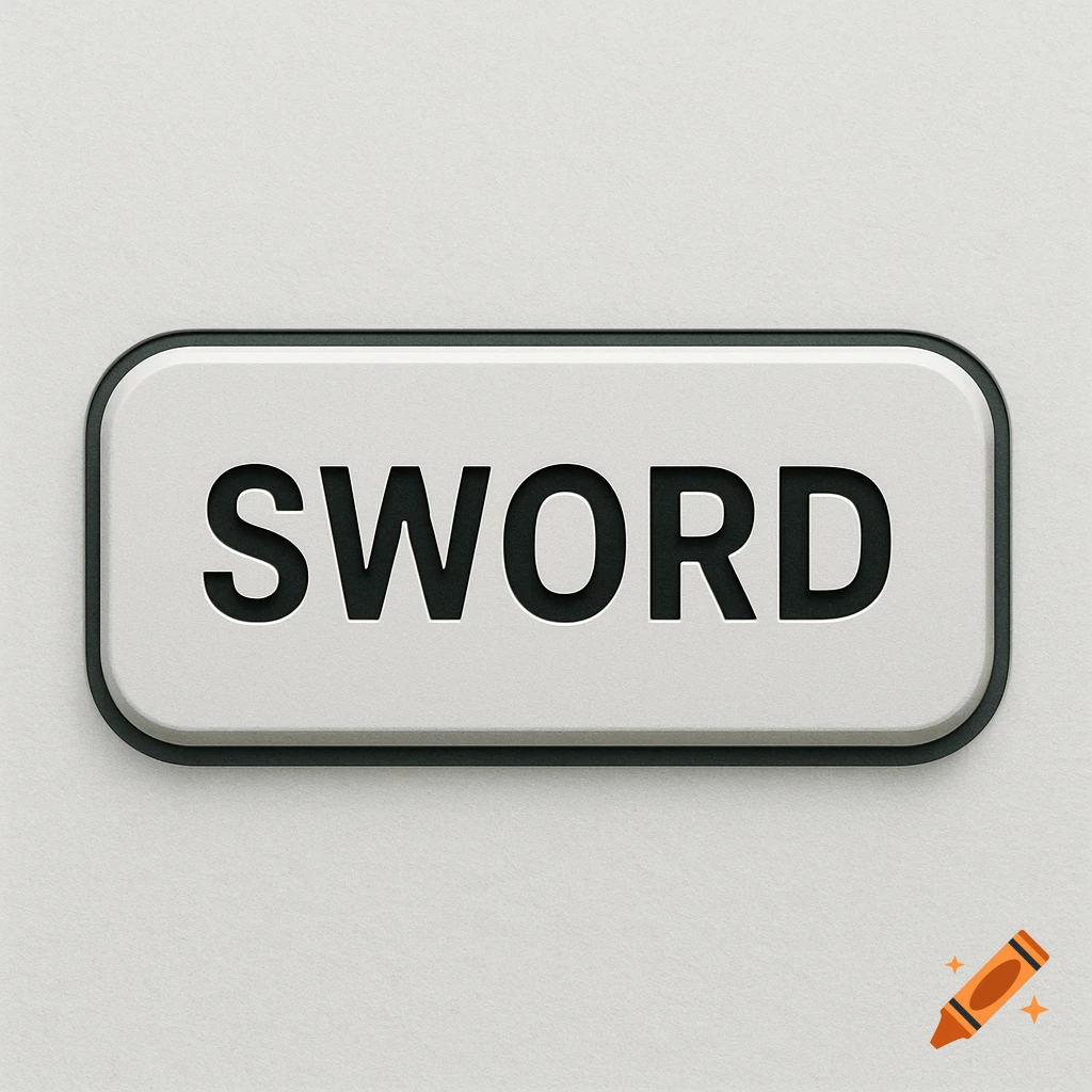 A white button with rounded corners says SWORD.