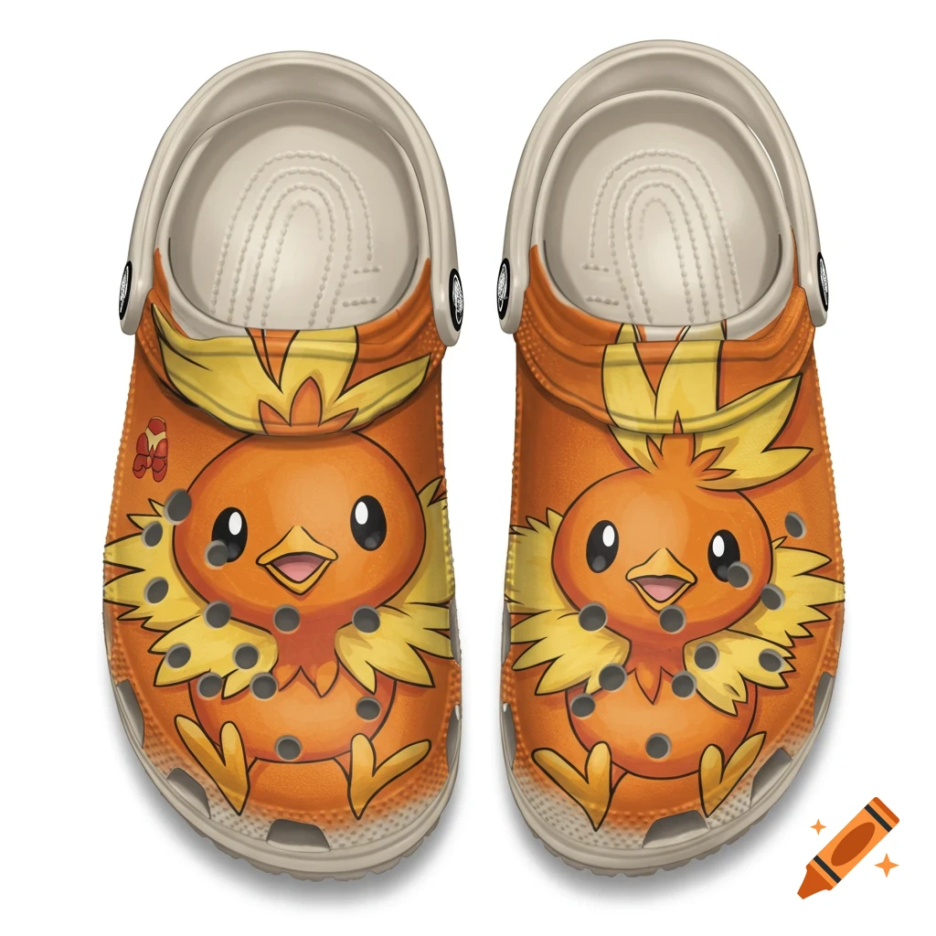 Orange Crocs with Torchic Pokemon design