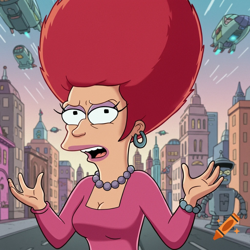 Futurama cartoon character standing in a futuristic city
