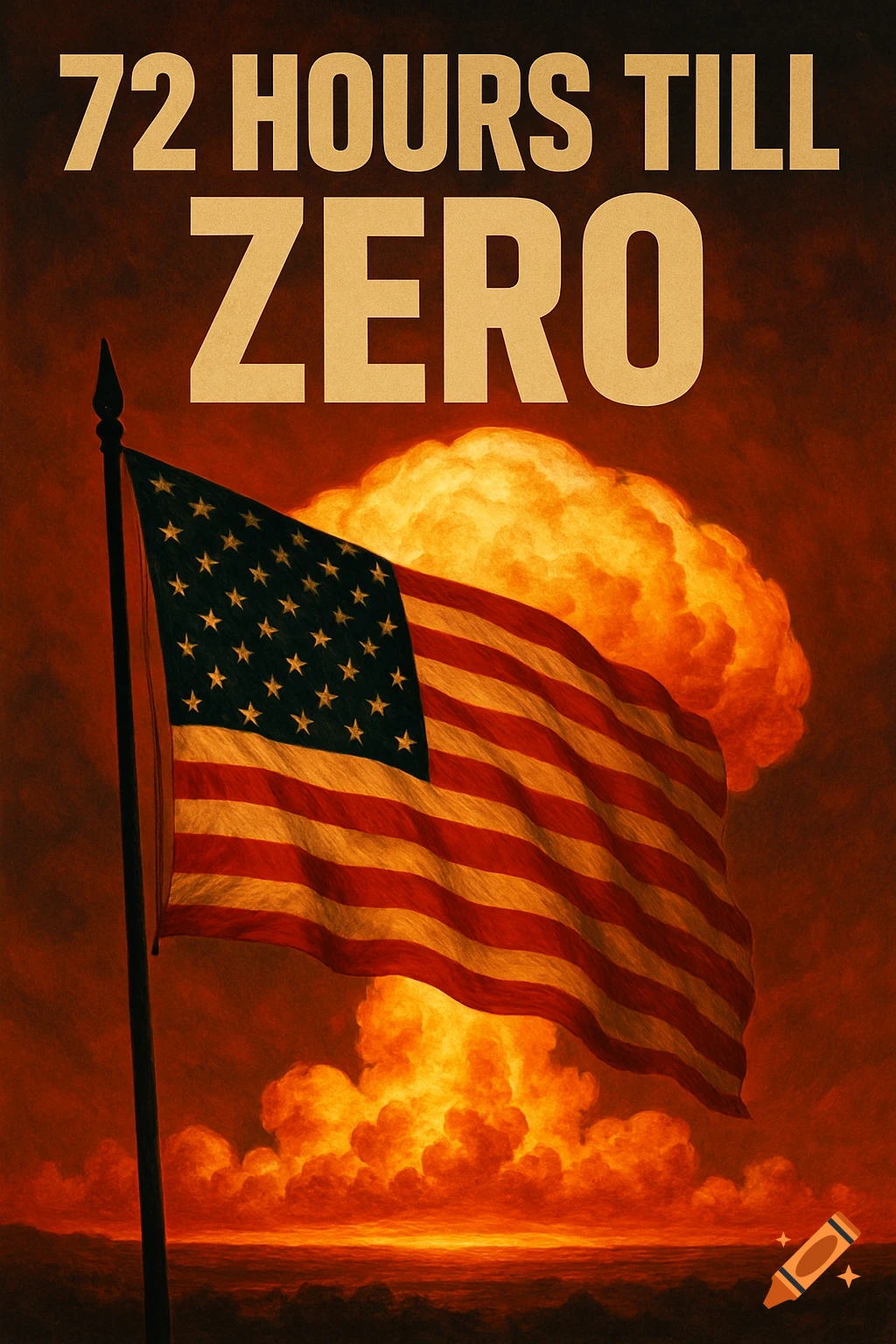 Movie poster with an American flag in front of a nuclear mushroom cloud and the text '72 HOURS TILL ZERO'.