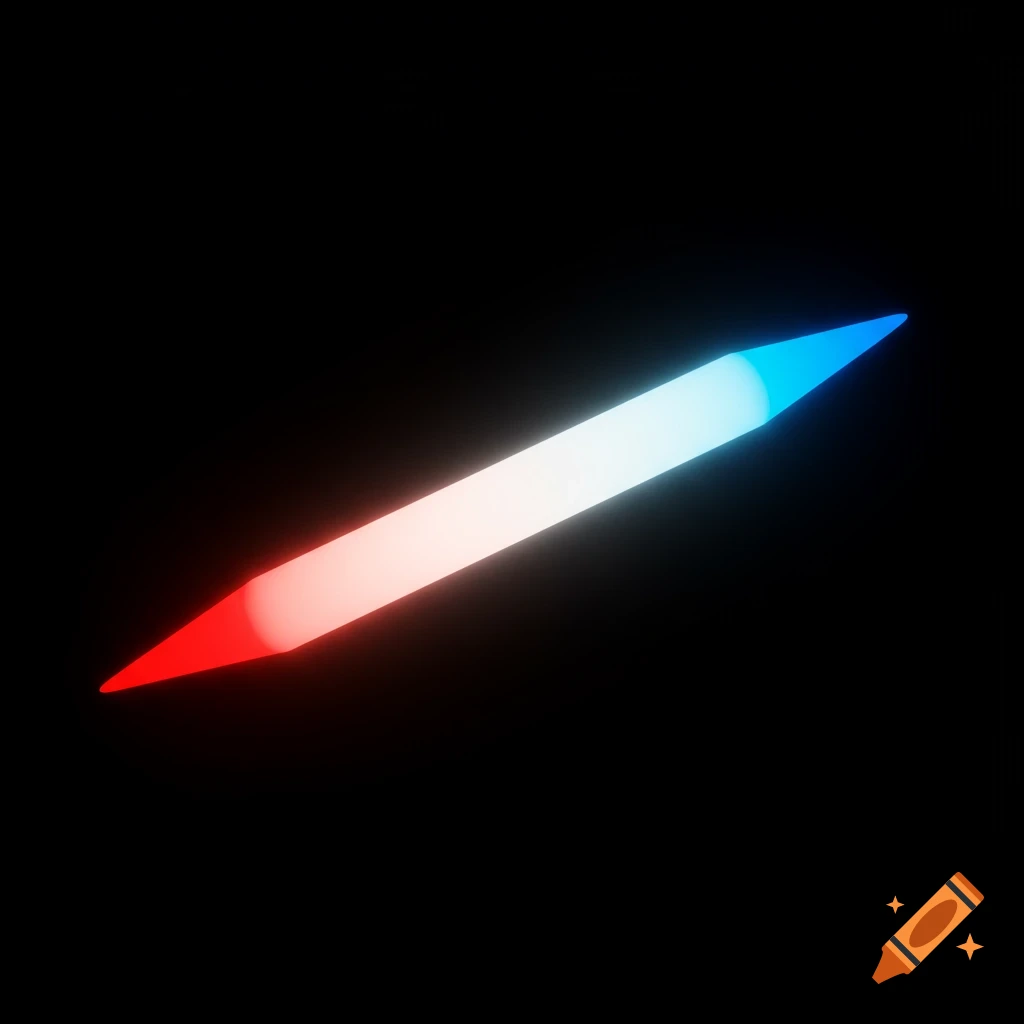 A 3D rendered glowing rod, red at one end, blue at the other, on a black background.