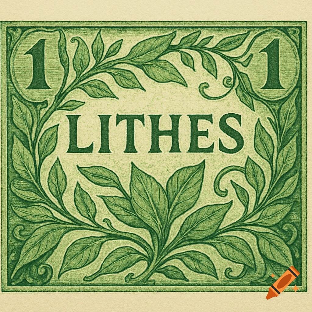 A green money note with the word LITHES and number 1 surrounded by leaves, in an illustrative style.