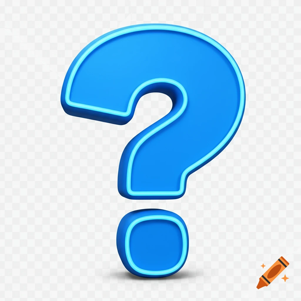 A blue 3D question mark with a glowing outline on a transparent background.