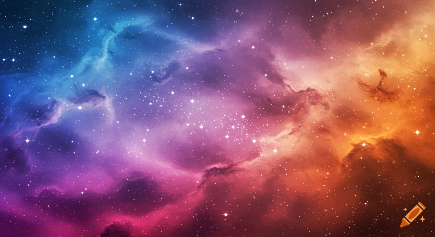 A colorful nebula with many bright stars