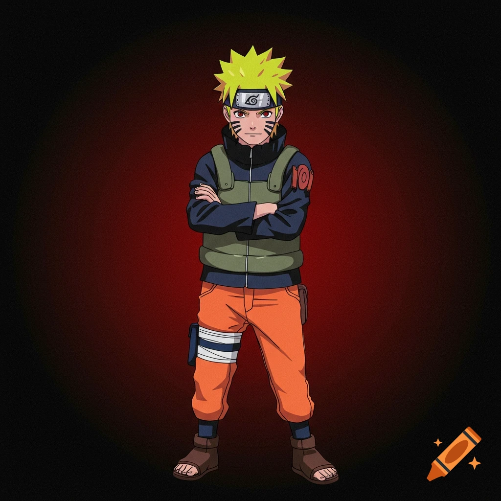 Anime illustration of Naruto Uzumaki standing with arms crossed.