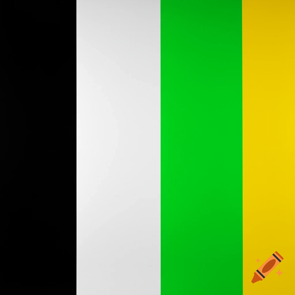 Vertical stripes of black, white, green, and yellow.