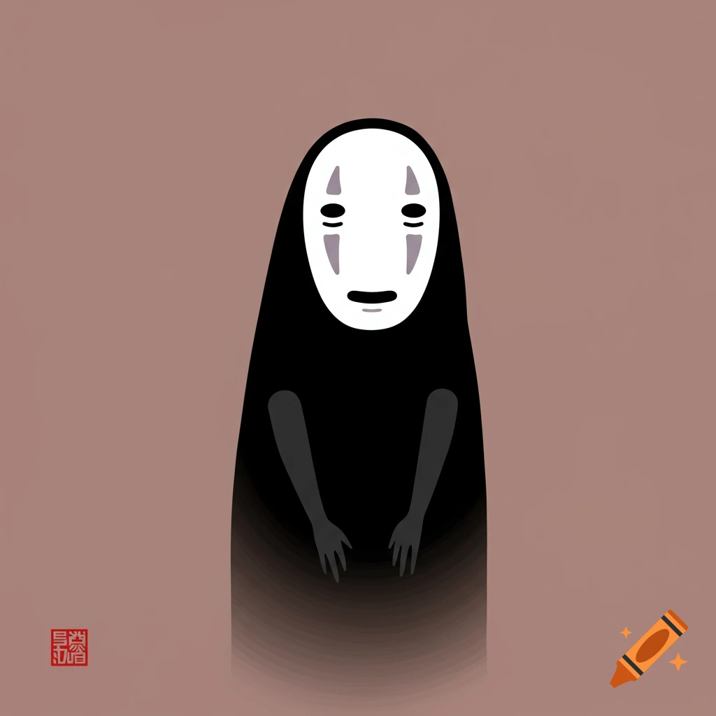 Minimalist illustration of No-Face from Spirited Away.