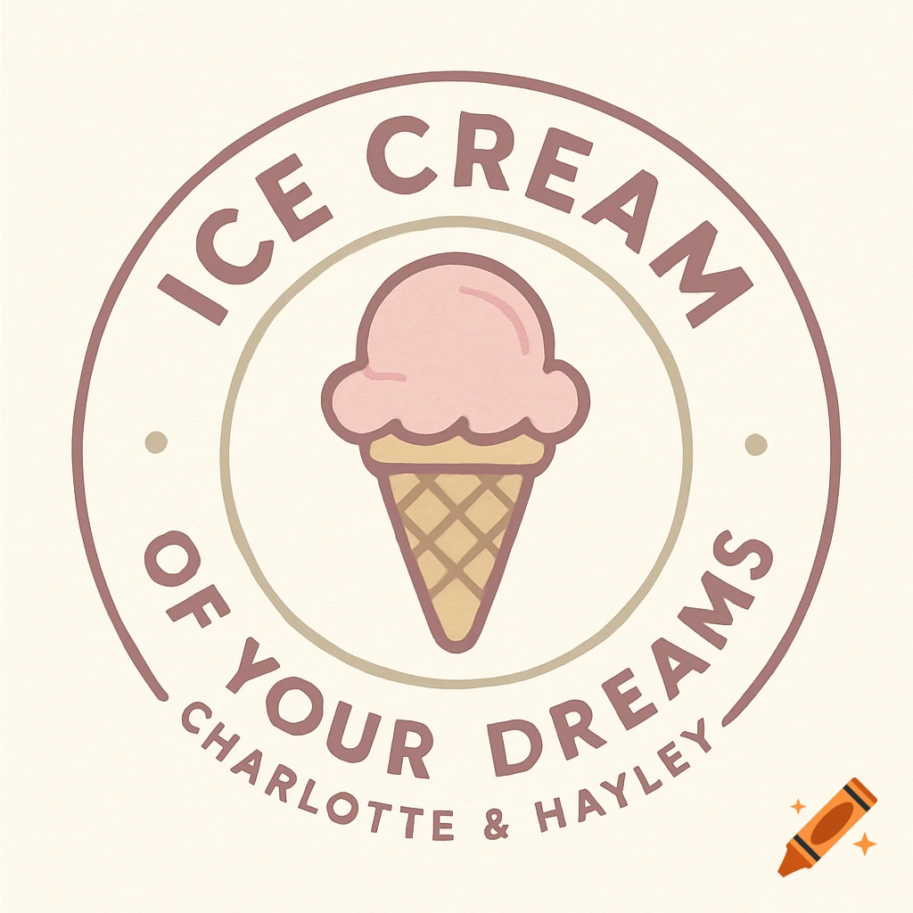 Circular logo with a pink ice cream cone and text 'ICE CREAM OF YOUR DREAMS CHARLOTTE & HAYLEY'.