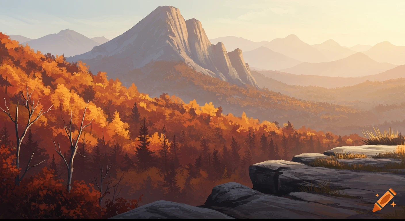 Autumn mountain landscape view from a rock ledge.