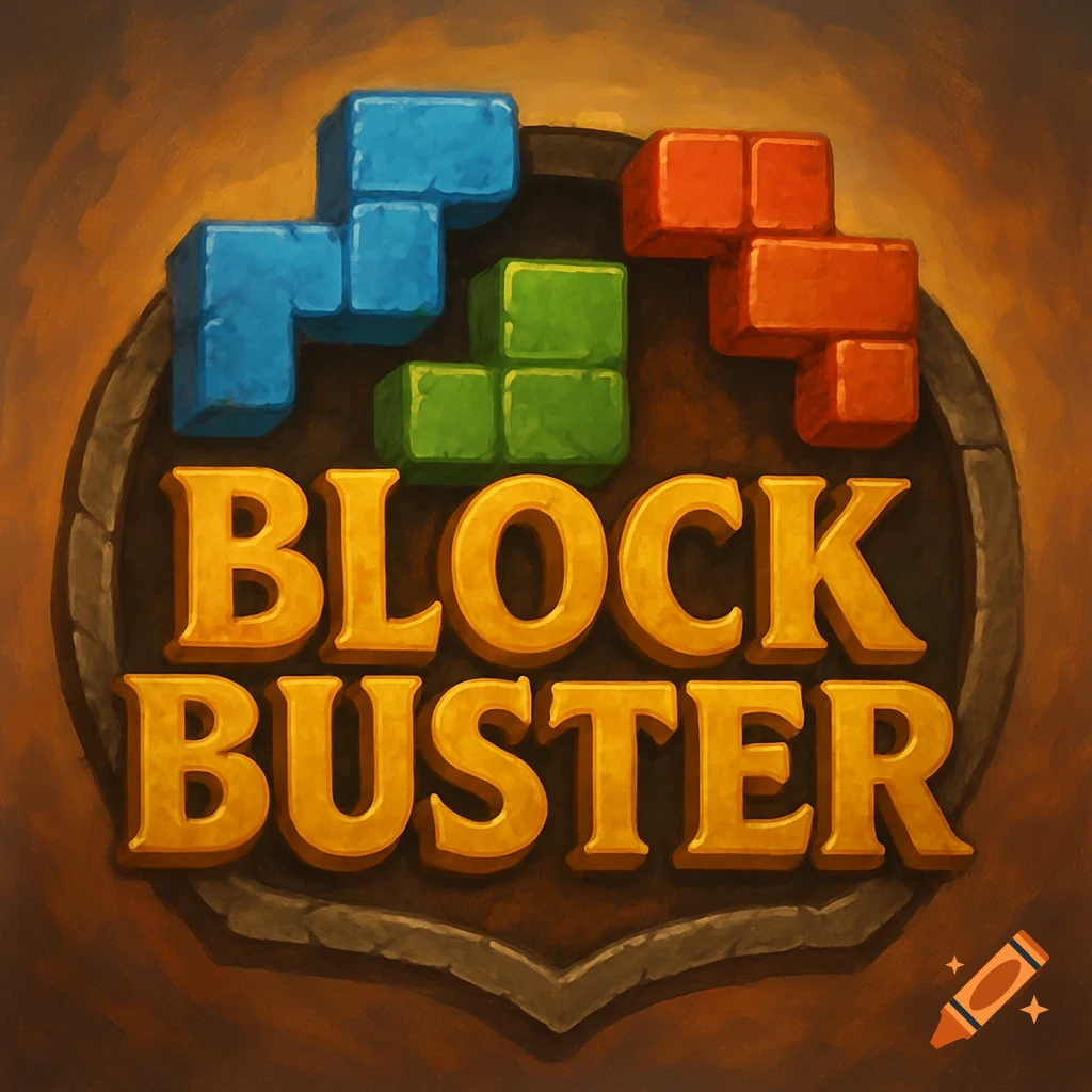 Logo for a block game featuring colorful blocks and the name BLOCKBUSTER.