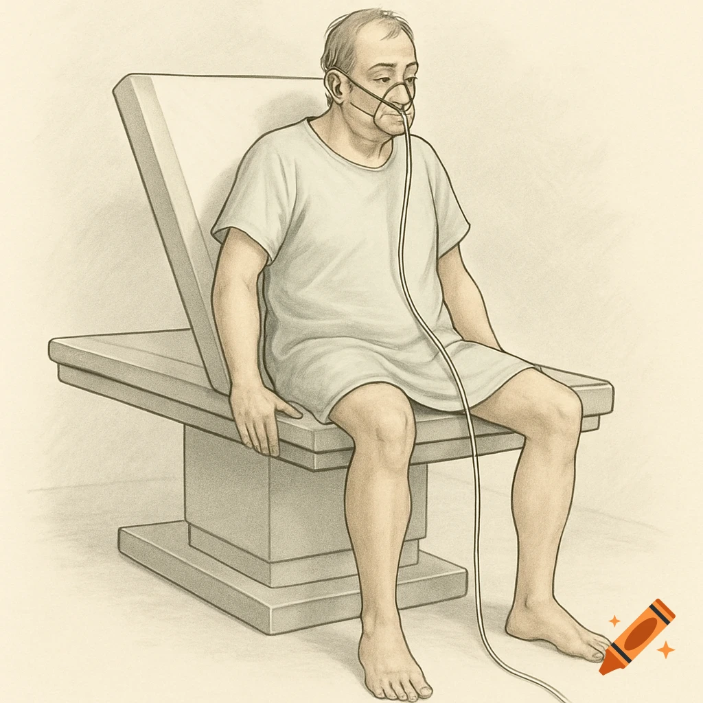 Medical illustration of patient on table with oxygen tube
