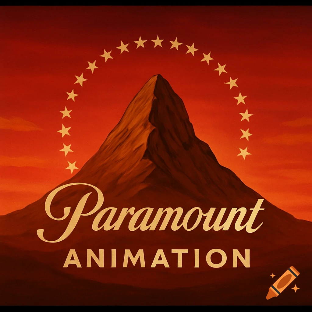 Paramount Animation logo with mountain, stars, and red sky