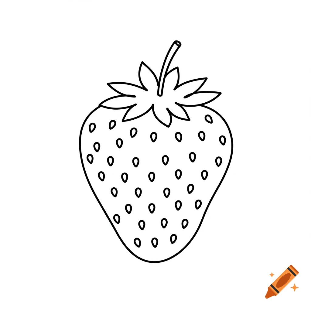 A simple black and white line drawing of a strawberry.