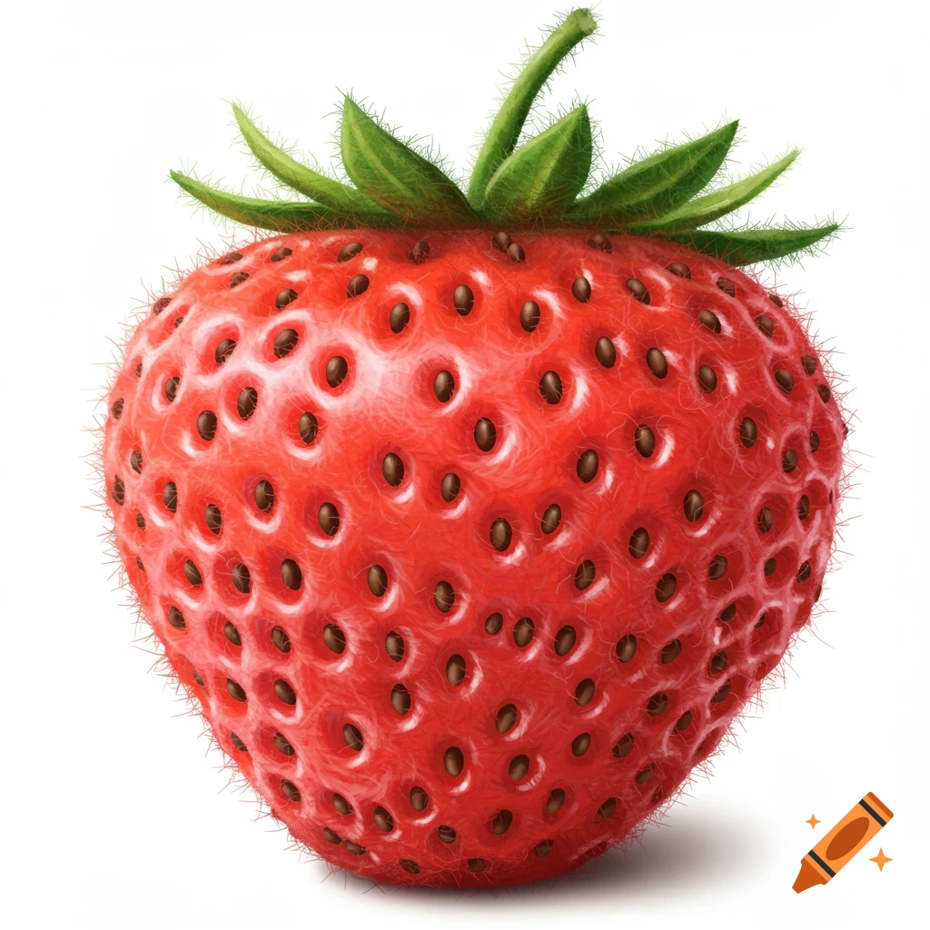 Realistic detailed close-up of a red strawberry on a white background.