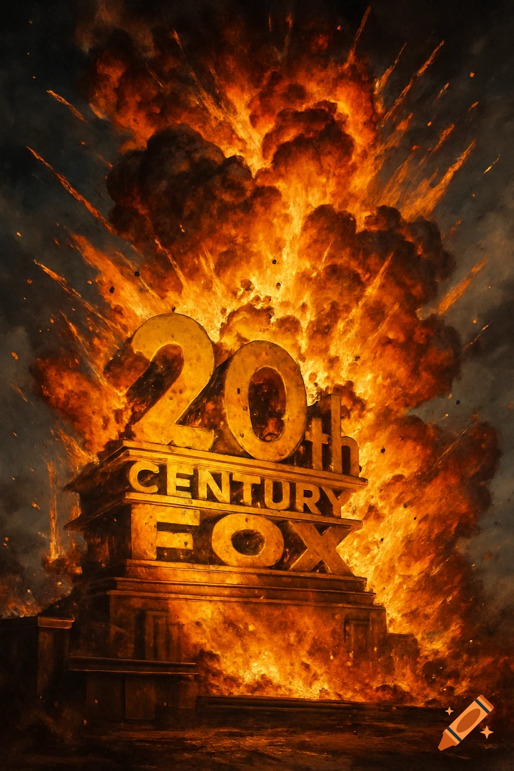 20th Century Fox logo engulfed in a massive explosion