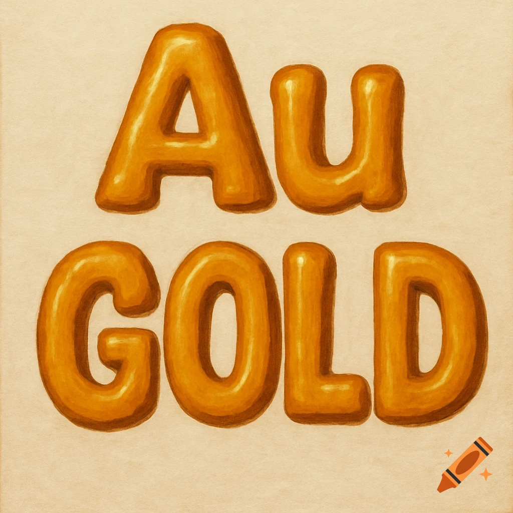 Golden bubble letters spell 'AU GOLD' on a light background.