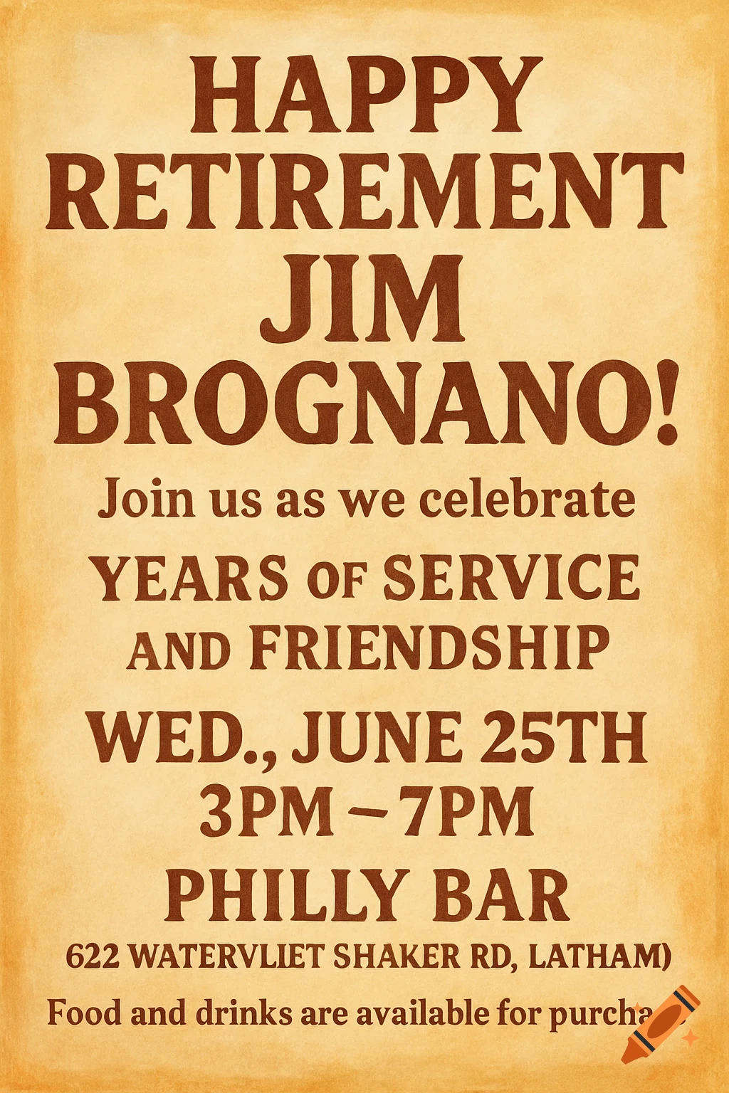 A retirement flyer for Jim Brognano with event details.