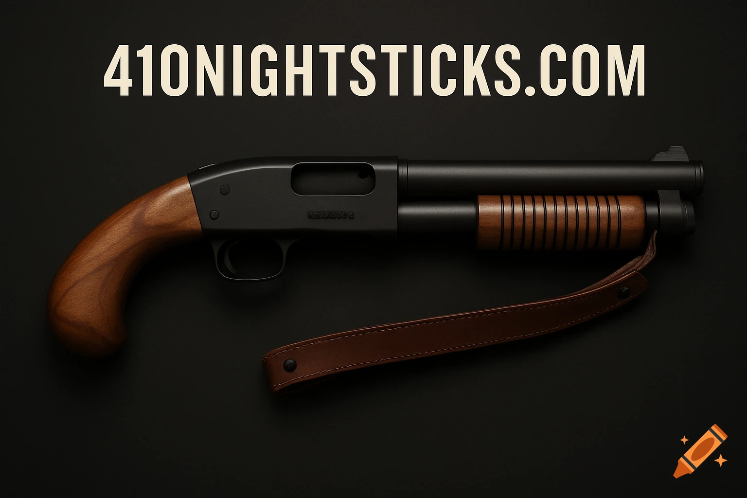 Product photo of a Mossberg 590 Shockwave shotgun on dark background. Text reads 410NIGHTSTICKS.COM.
