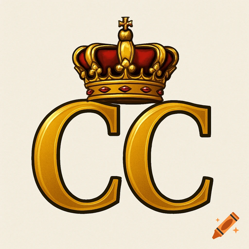 Golden letters CC with a red and gold crown on top