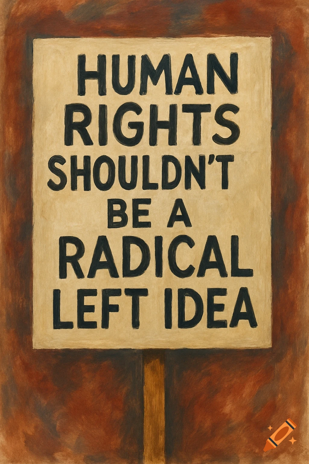 A hand-painted protest sign reads: HUMAN RIGHTS SHOULDN'T BE A RADICAL LEFT IDEA.