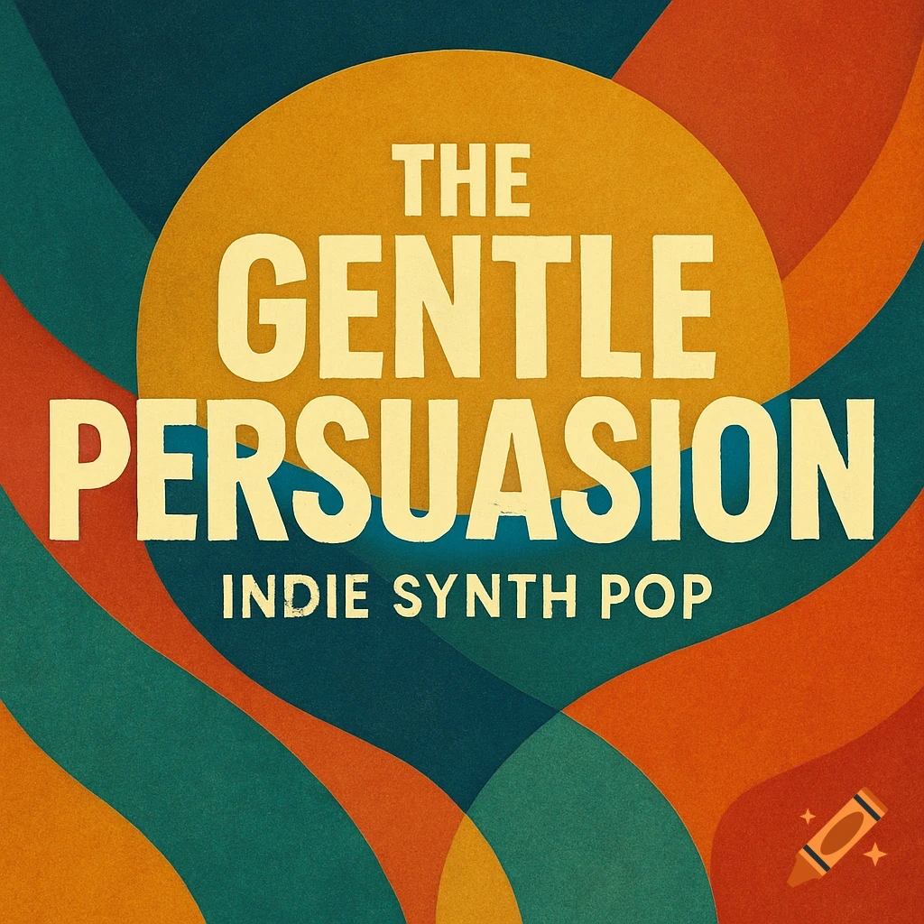 A graphic design for an album cover or banner with the text "THE GENTLE PERSUASION INDIE SYNTH POP" on a retro-style background.