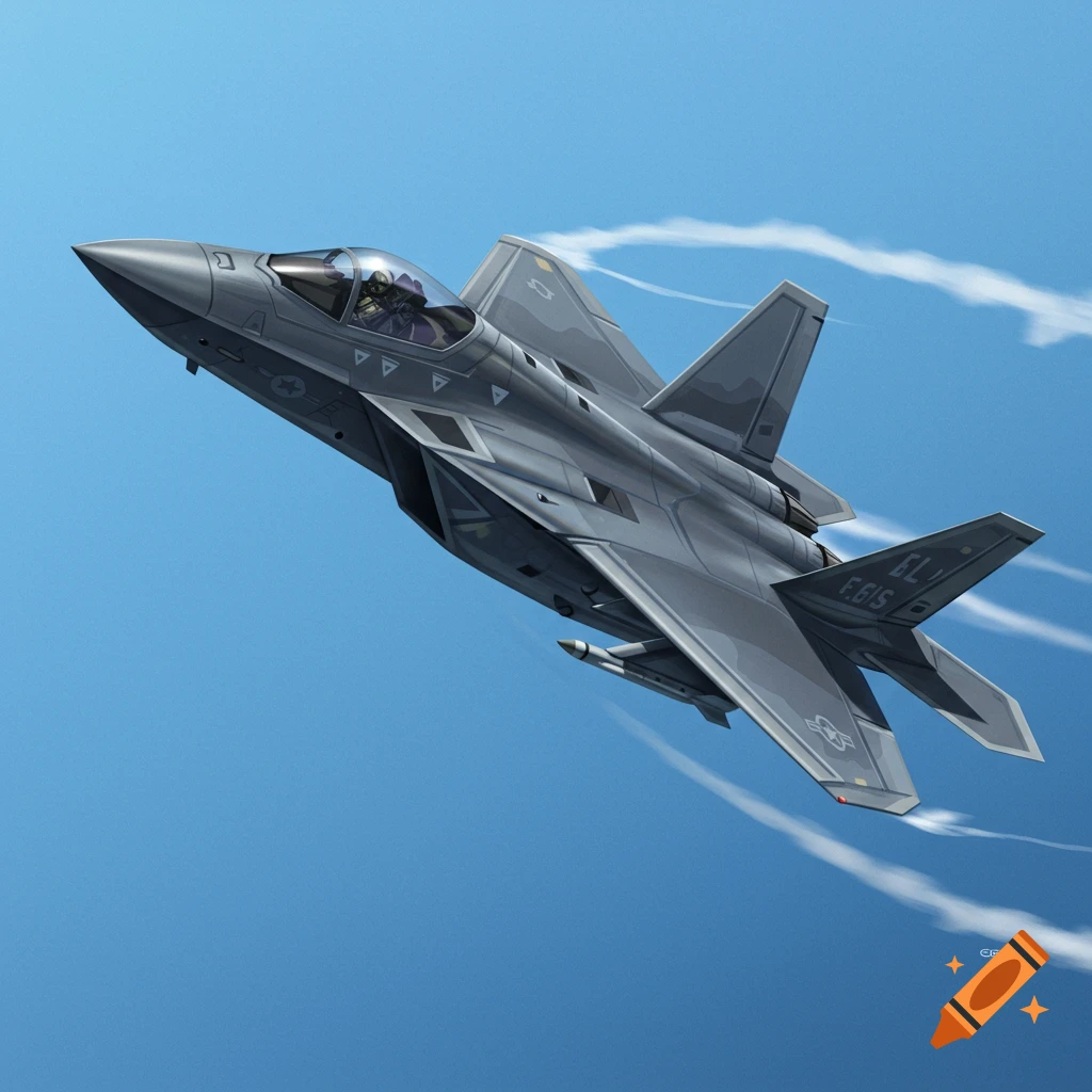 A grey fighter jet flying in a blue sky with contrails.
