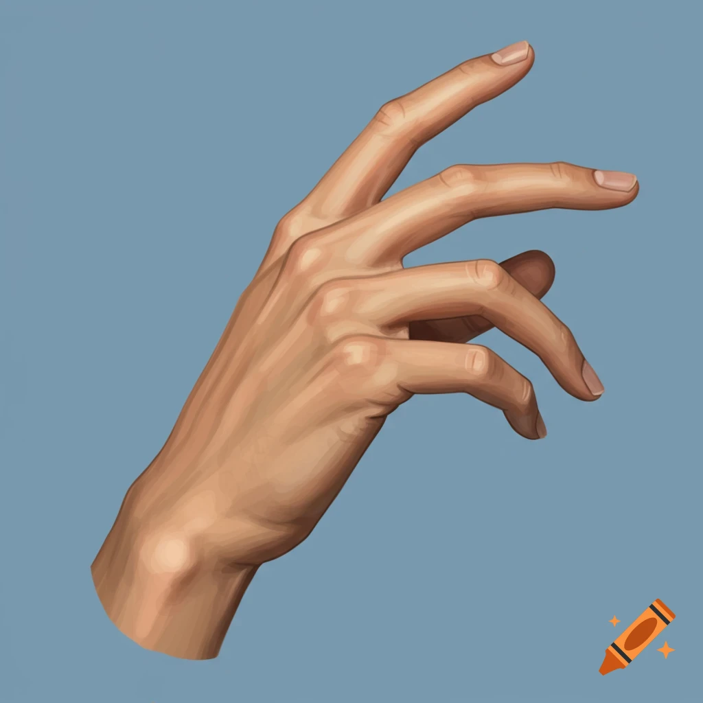 Realistic illustration of a slender hand against a blue background.