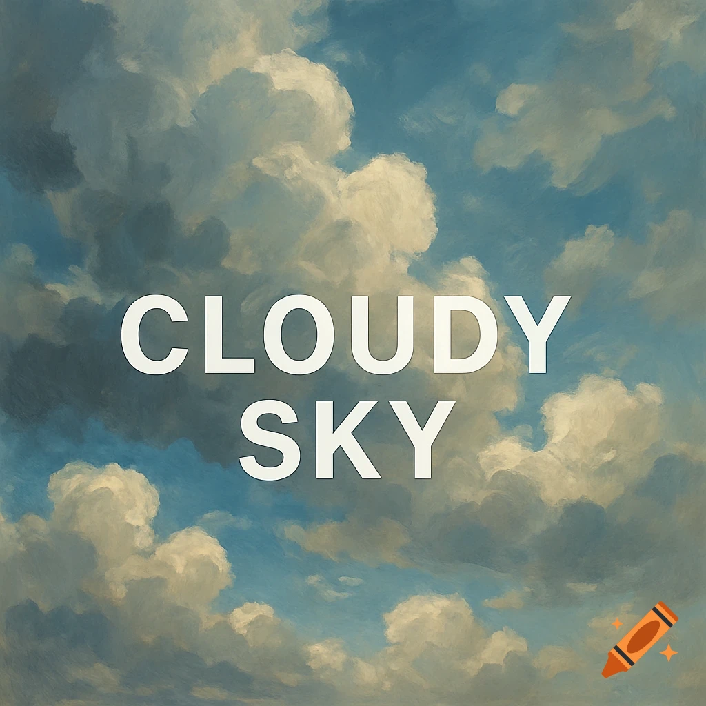 CLOUDY SKY text over an illustrated sky with heavy clouds