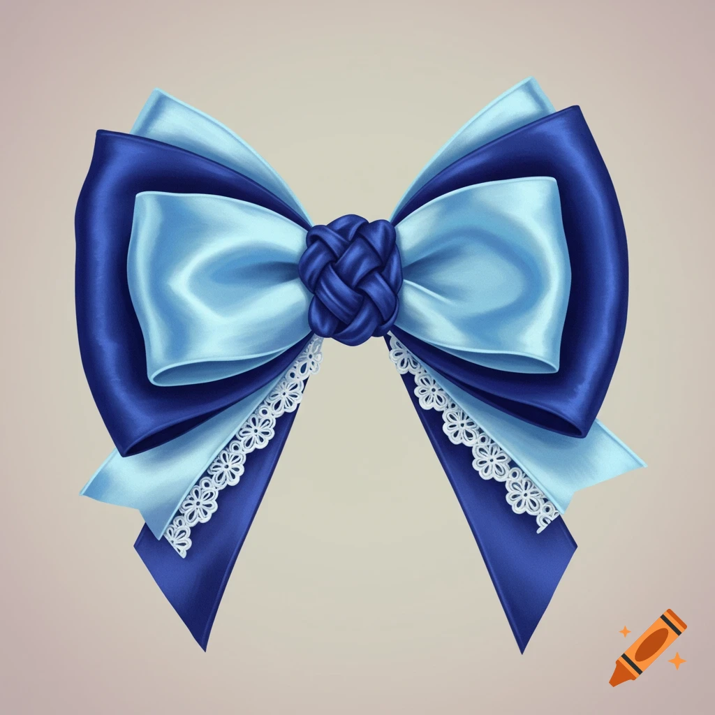 Decorative blue and light blue fabric bow with white lace.