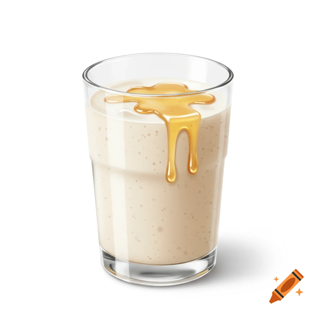 Close-up of a glass of beverage with honey dripping down the side.