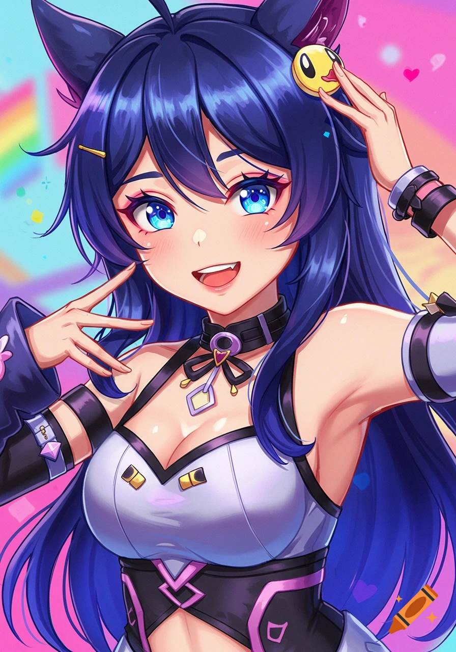 Anime portrait of a blue-haired girl with cat ears and blue eyes