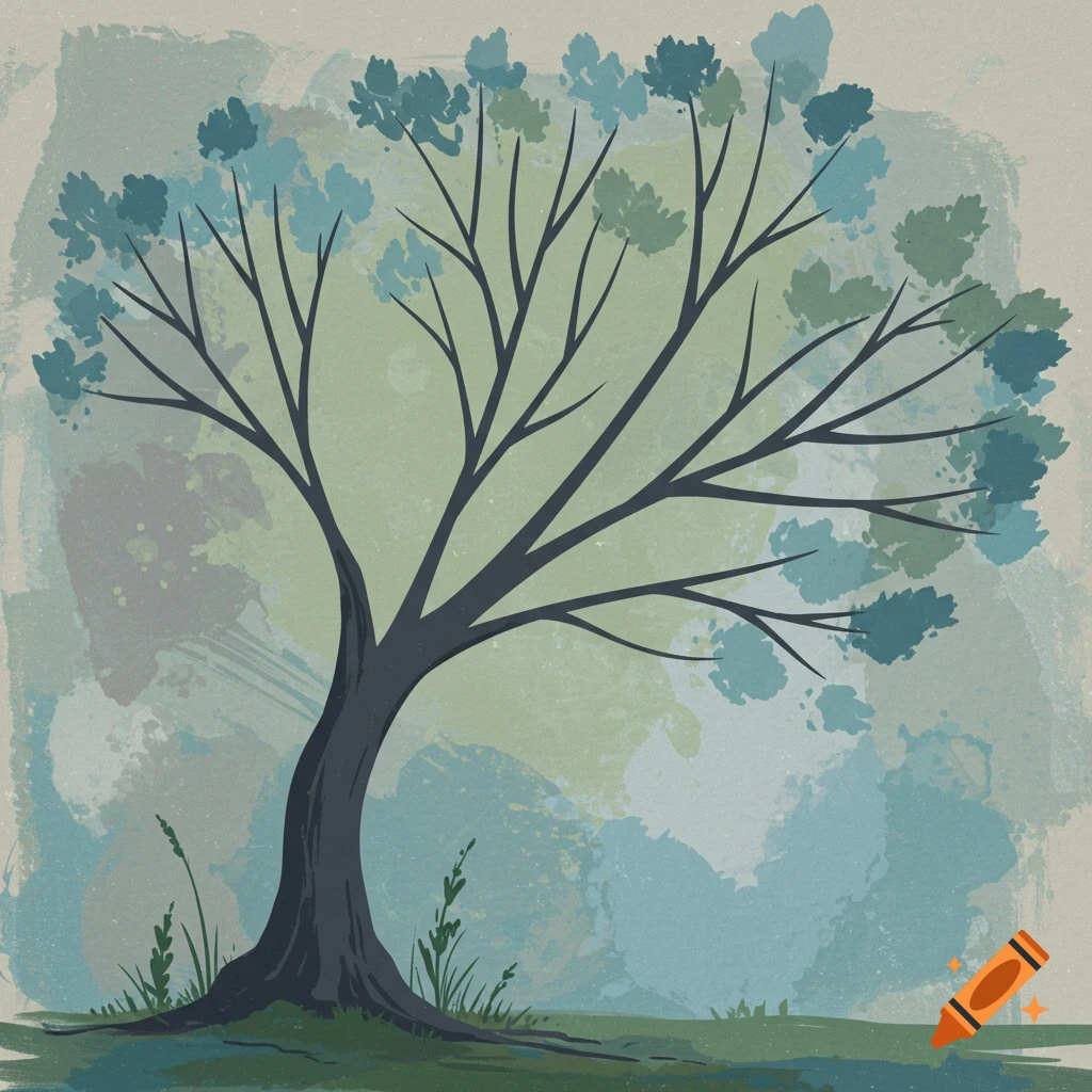 Muted abstract illustration of a tree.