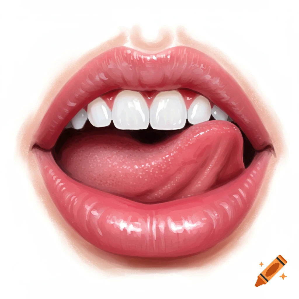 Close-up illustration of open lips and tongue