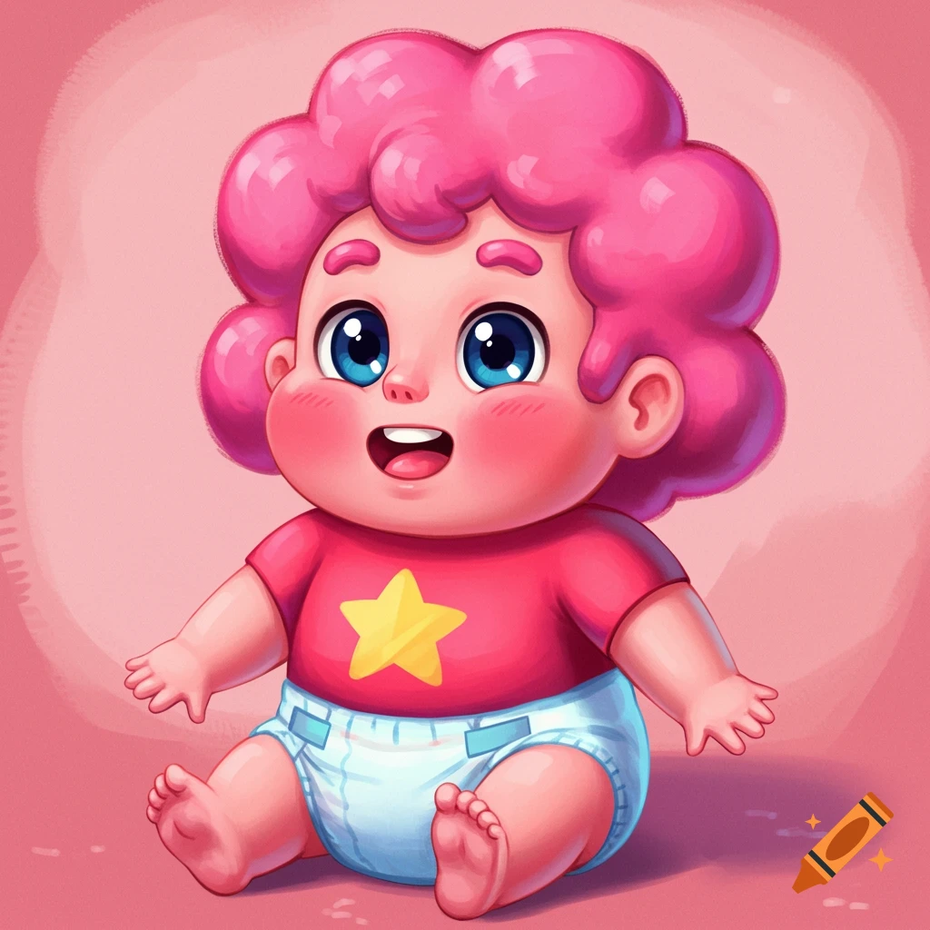 Cartoon baby Steven Universe wearing a red shirt with a star and a diaper.