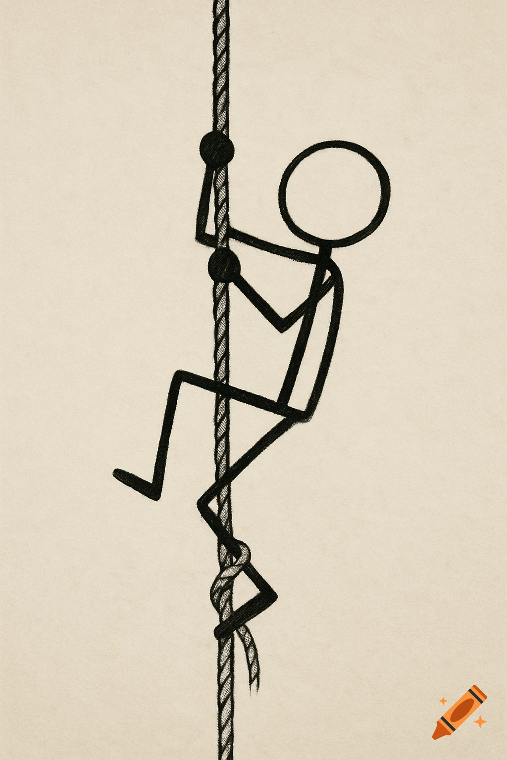 Stick figure drawing of a person climbing a rope.
