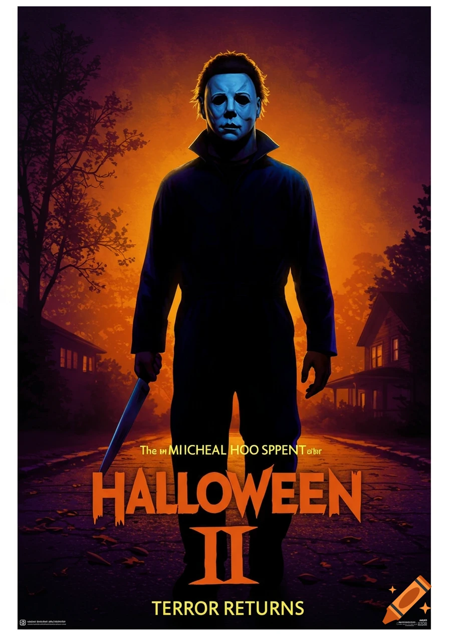 Stylized poster of Michael Myers holding a knife on a dark street