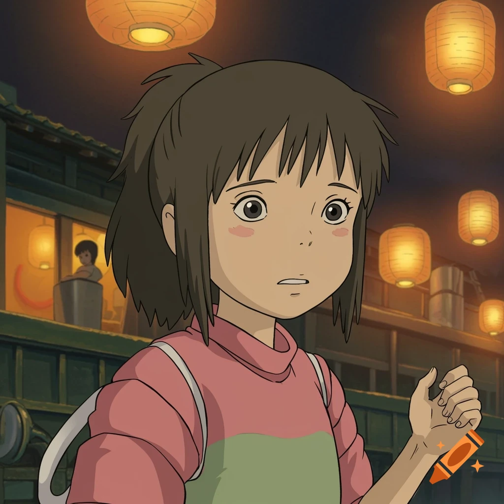 Chihiro from Spirited Away in Ghibli anime style